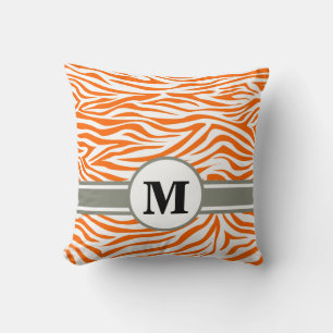 Tangerine Safari Zebra mit Monogramm Kissen