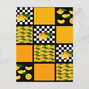 Tangerine und Karo-Patchwork Postkarte