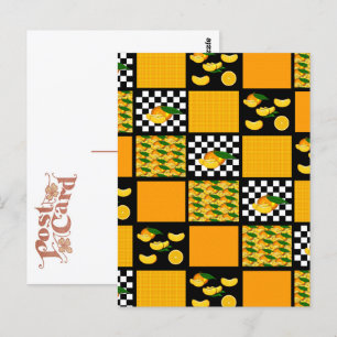 Tangerine und Karo-Patchwork Postkarte