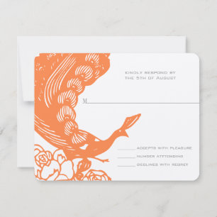 Tangerine Vintage Modern Pfau Hochzeit RSVP Karte