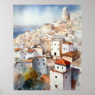 Tangier Marokko Aquarell-Kunstposter Poster