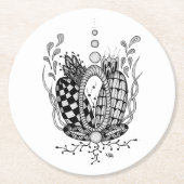 Tangle Art: Florales Design, Ovale -  Runder Pappuntersetzer (Vorderseite)
