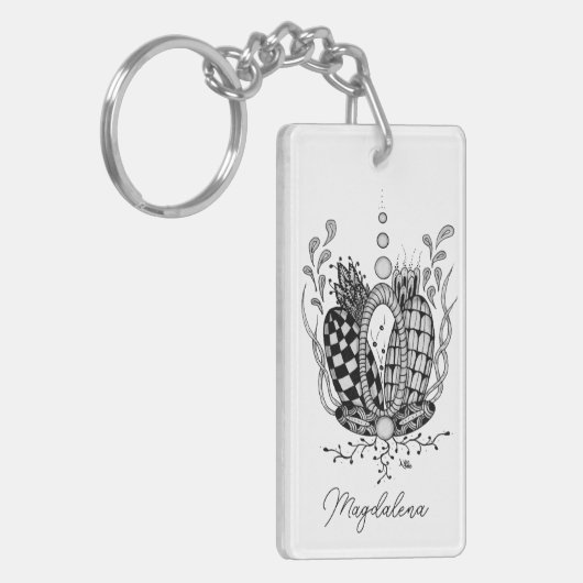 Tangle Art: Florales Design, Ovale - Schlüsselanhänger (Vorderseite links)