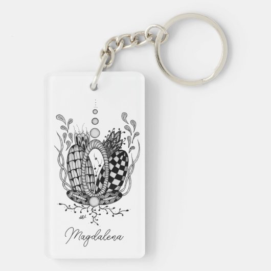 Tangle Art: Florales Design, Ovale - Schlüsselanhänger (Rückseite)