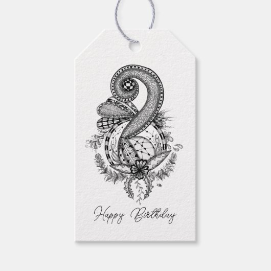 Tangle Art: Florales Motiv - Geschenkanhänger (Vorderseite)