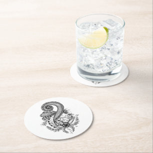 Tangle Art: Florales Motiv -  Runder Pappuntersetzer