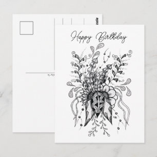 Tangle Blume gezeichnet -  Postkarte