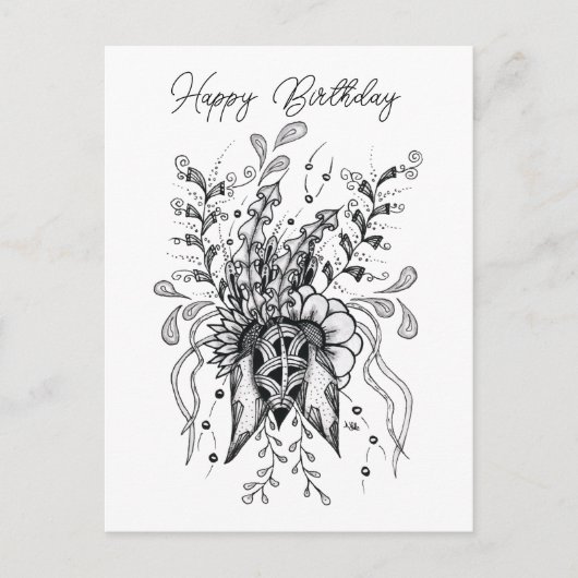 Tangle Blume gezeichnet - Postkarte (Vorderseite)