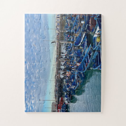 Tangled Blue Dreams – Fishing Boats of Essaouira Puzzle (Vertikal)