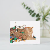 Tangled Christmas kitty Feiertagspostkarte (Stehend Vorderseite)