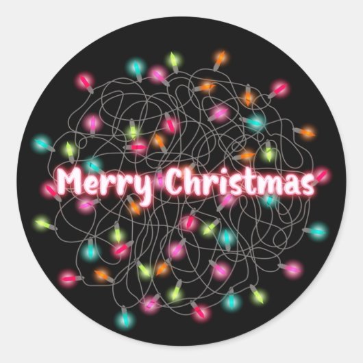 Tangled Christmas Lights Frohe Weihnachtsneon Text Runder Aufkleber (Vorderseite)