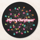 Tangled Christmas Lights Frohe Weihnachtsneon Text Runder Pappuntersetzer (Vorderseite)