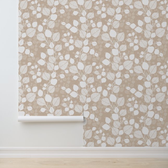 Tangled Foliage Canopy XL white leaves beige Tapete (Anwendung)