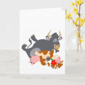 Tango!! (Cartoonstier und -kuh) Grußkarte Karte (Gelbe Blume)