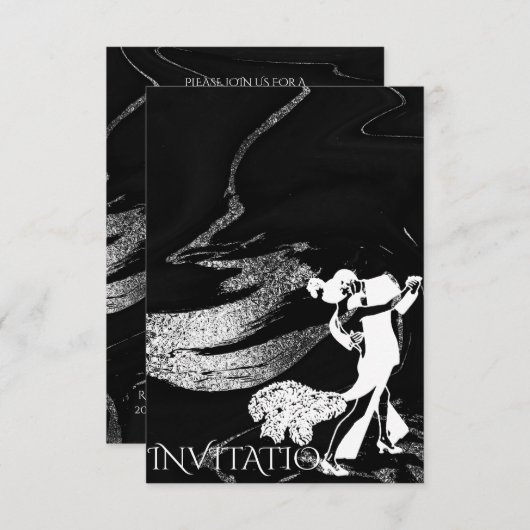 Tango Dance Art Nouveau Black Marble Einladung (Vorne/Hinten)