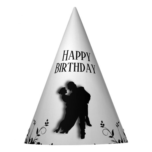 Tango Dancers Silhouette 1 Geburtstag Partyhütchen (Vorderseite)
