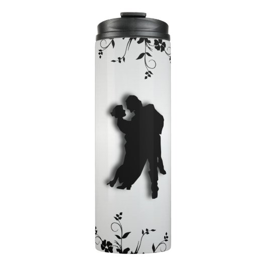 Tango Dancers Silhouette 1 Silver Thermosbecher (Vorderseite)