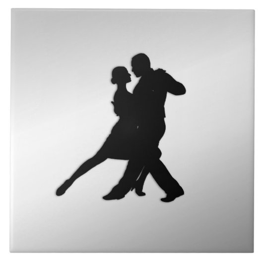 Tango Dancers Silhouette 2 Silver Fliese (Vorderseite)