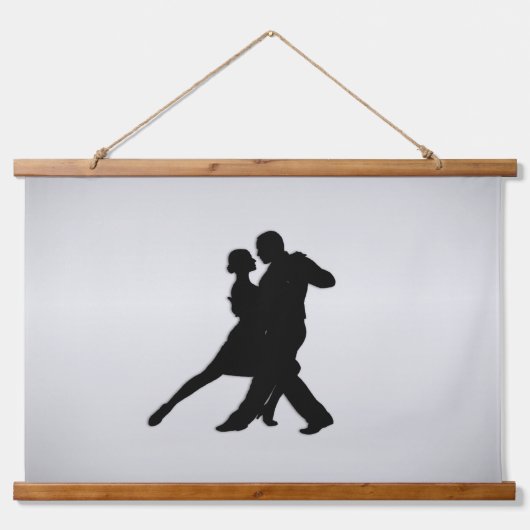 Tango Dancers Silhouette 2 Silver Wandteppich Mit Holzrahmen (Vorne)