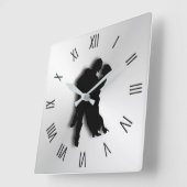 Tango Dancers Silhouette Zwölf Zahlen Quadratische Wanduhr (Winkel)
