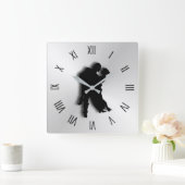Tango Dancers Silhouette Zwölf Zahlen Quadratische Wanduhr (Zuhause)