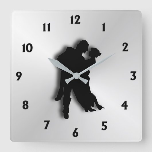 Tango Dancers Silhouette Zwölf Zahlen Quadratische Wanduhr (Vorderseite)