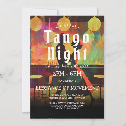 Tango Party und Tango Tänzer Einladung (Vorderseite)