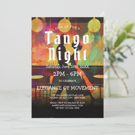 Tango Party und Tango Tänzer Einladung (Stehend Vorderseite)