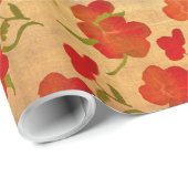 Tango Red Peongs on Gold Silk v2 Geschenkpapier (Rolleneckpunkt)