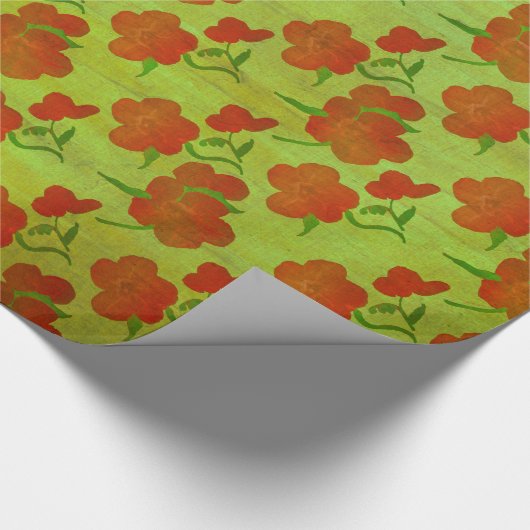 Tango Red Peongs on Lime Green Silk v2 Geschenkpapier (Ecke)