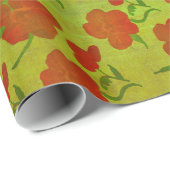 Tango Red Peongs on Lime Green Silk v2 Geschenkpapier (Rolleneckpunkt)