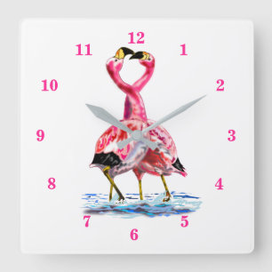 Tango Rosa Flamingos Quadratische Wanduhr