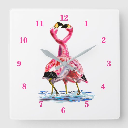 Tango Rosa Flamingos Quadratische Wanduhr (Vorderseite)
