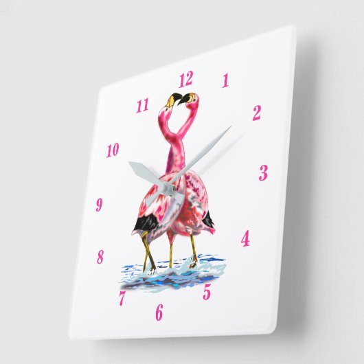 Tango Rosa Flamingos Quadratische Wanduhr (Winkel)
