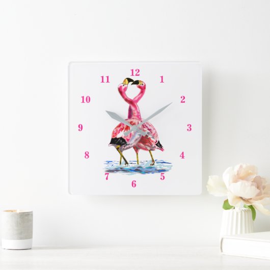 Tango Rosa Flamingos Quadratische Wanduhr (Zuhause)