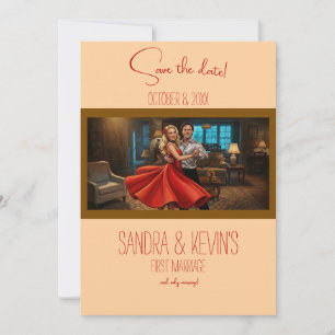 Tango-Rotes Hochzeitskleid Save the Date Einladung
