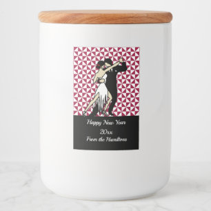 Tango-Tänzer auf Burgundy Geometric Background Lebensmitteletikett