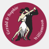 Tango-Tänzer im Retro-Stil auf Burgund Runder Aufkleber (Vorderseite)