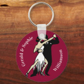 Tango-Tänzer im Retro-Stil auf Rich Burgund Schlüsselanhänger (Vorderseite)