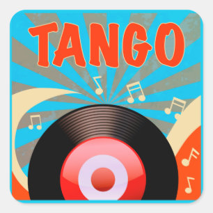 Tango Vinyl Record mit Musiknoten Pop Art Quadratischer Aufkleber