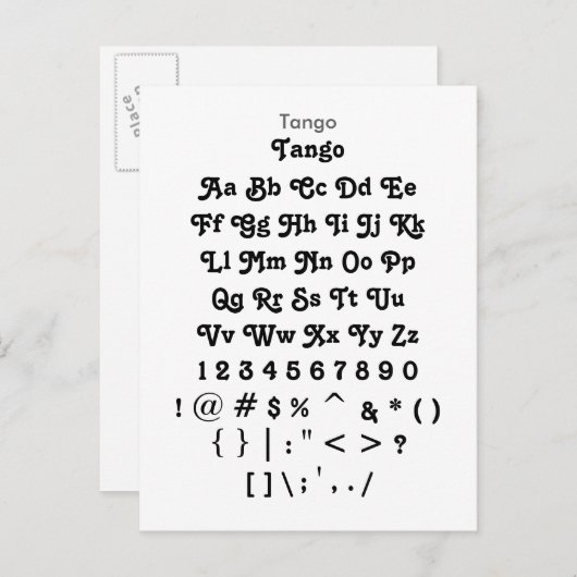 Tango - Zazzle-Schriftart-Beispielblatt Postkarte (Vorne/Hinten)
