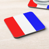 Tangorot, weiß, blaue Streifen Getränkeuntersetzer (Linke Seite)