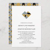 Tangram Heart Wedding Einladung Black Gold Silver (Vorne/Hinten)