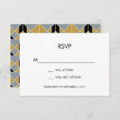 Tangram Heart Wedding RSVP Card Black Gold Silver (Vorne/Hinten)