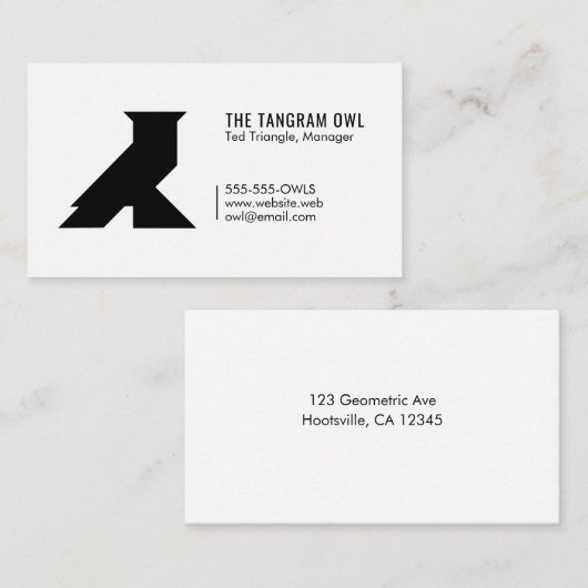 Tangram Owl Black Geometric Shape Simple White Visitenkarte (Vorne/Hinten)