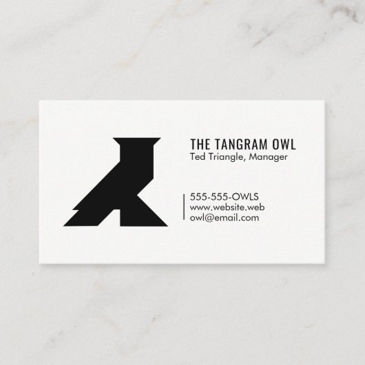 Tangram Owl Black Geometric Shape Simple White Visitenkarte (Vorderseite)