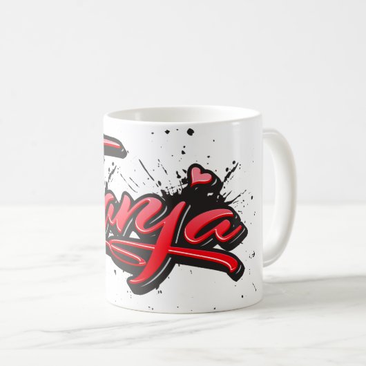 Tanja red Heart Graffiti Tasse Kaffeetasse (VorderseiteRechts)