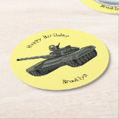 Tank-Cartoon-Abbildung Runder Pappuntersetzer (Angewinkelt)