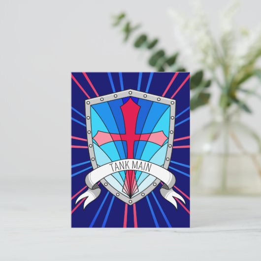 Tank Main Gamer Blue Red Cartoon Shield Postkarte (Stehend Vorderseite)