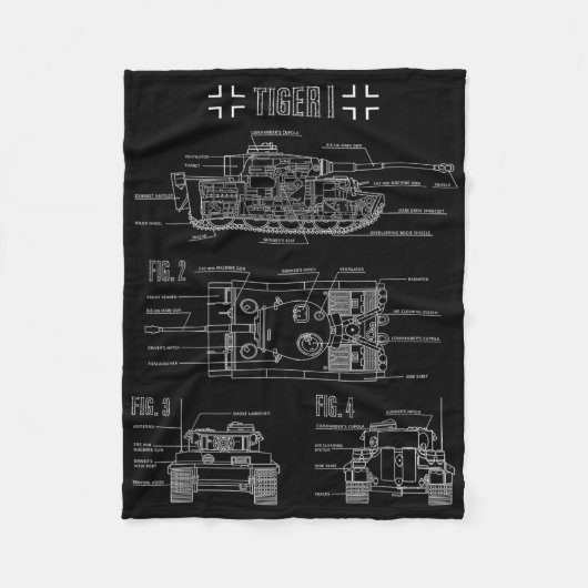 Tank Tiger I Engineering Bluepe des Zweiten Weltkr Fleecedecke (Vorderseite)